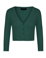 Cardigan bolero tricotat lejer damă mânecă 3/4 cu nasturi – Verde închis S