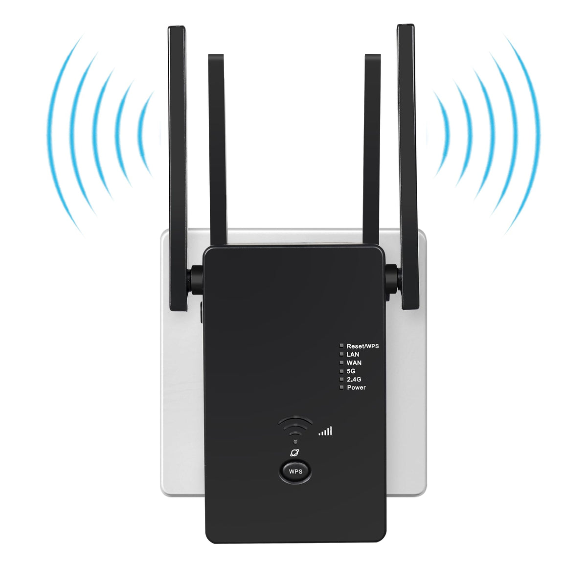 Dual-Band Wi‑Fi Repeater 1200Mbps 4 External Antennas LAN/WAN Port – Black
