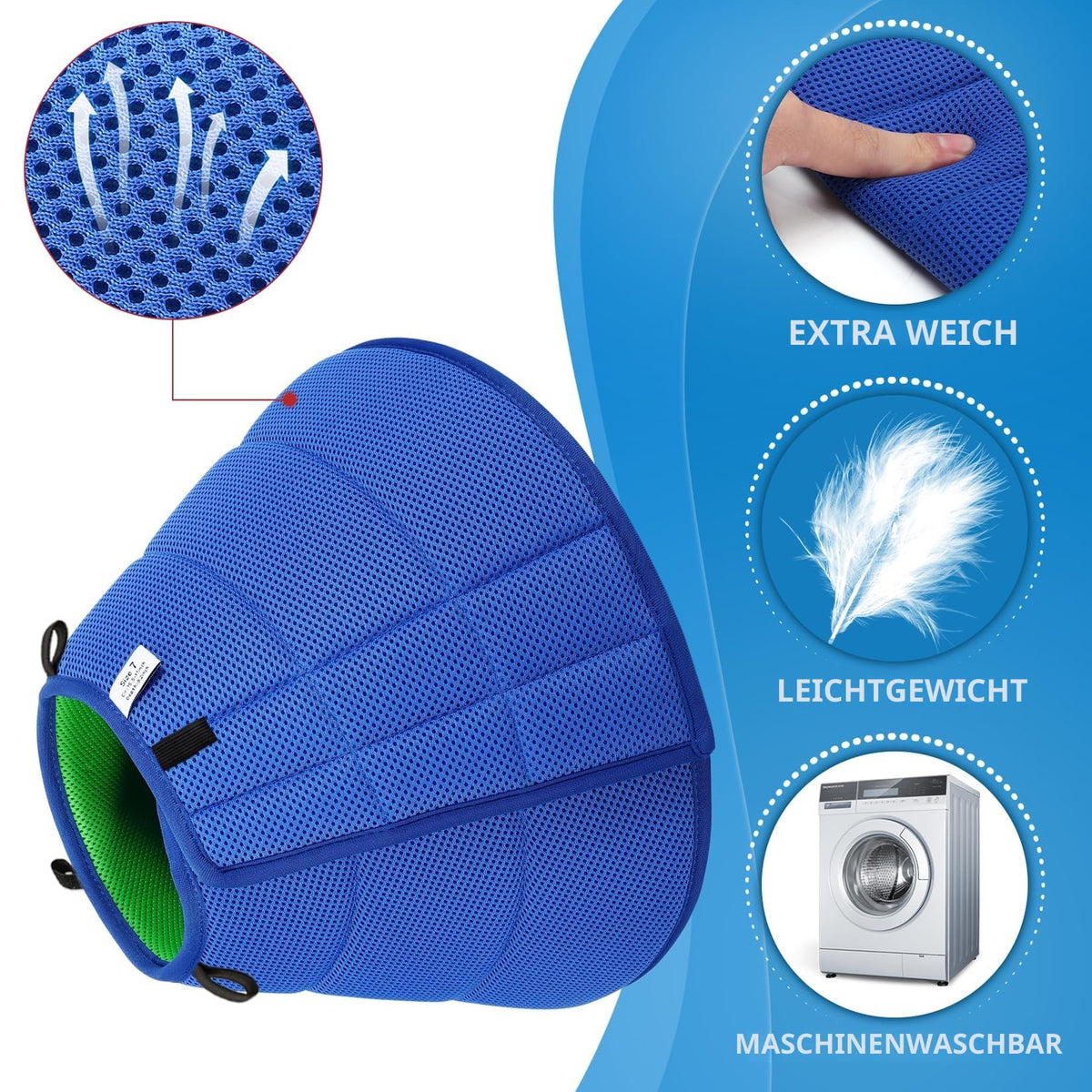 Soft Dog Neck Brace Leak-Proof Breathable Adjustable Protective Collar – Size 9 Blue