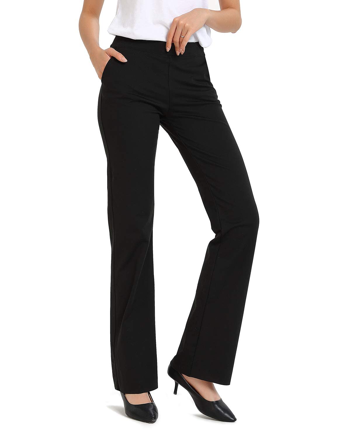SAFORT Business Stretch Bootcut Yoga Pants for Women Tall/Long with 71cm/76cm/81cm/86cm Inseam, 2 Pockets - Black - XL