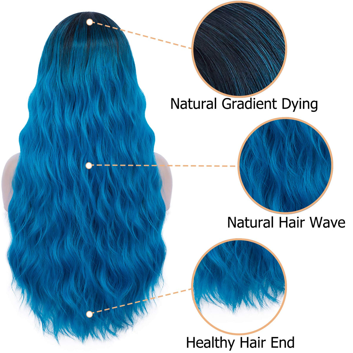 Women's Long Curly Wavy Wig Blue – Halloween