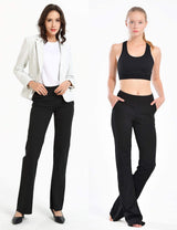 Safort Regular/Tall Bootcut Yoga Pants with 71cm/76cm/81cm/86cm Inseam, Dressy, Two Pockets, Black, L