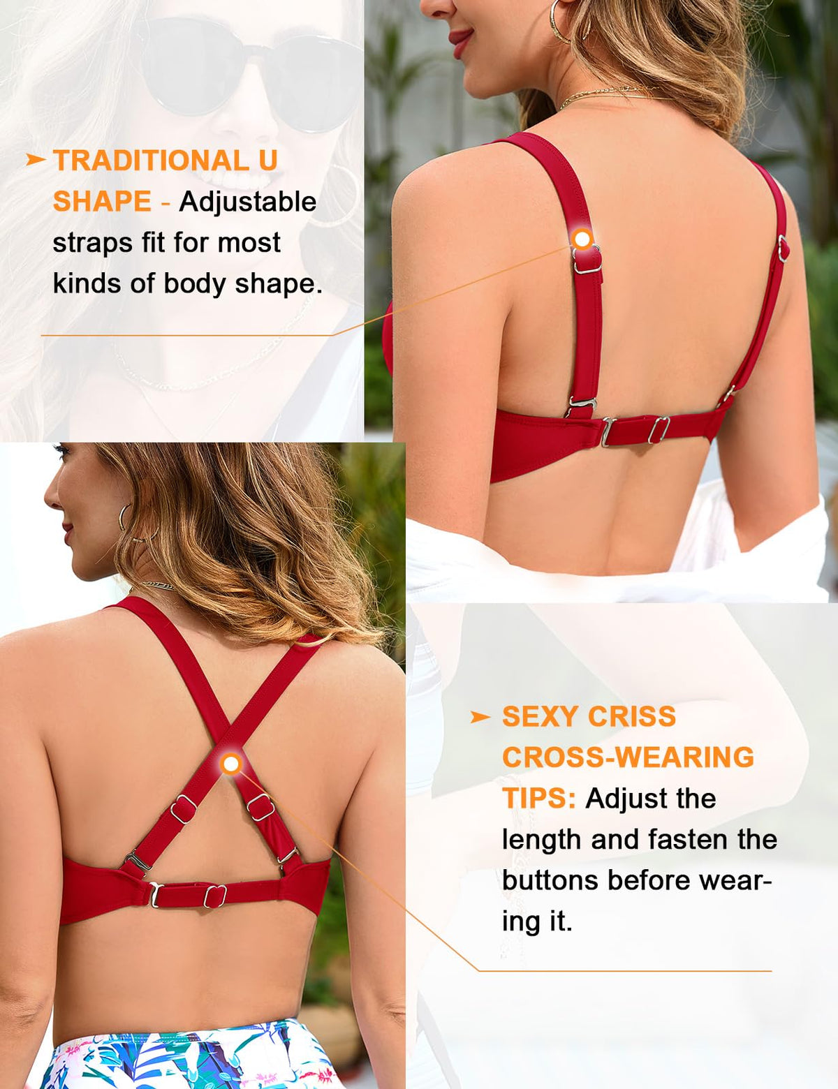 UMIPUBO Bikini Women's Set Tummy Control Large Breasts High Waist Push Up Bikinis Crossed V Neck Sexy Swimwear Tummy Control Swimsuit Beach Bikini (Red, XL)