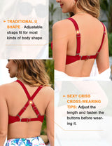 UMIPUBO Bikini Women's Set Tummy Control Large Breasts High Waist Push Up Bikinis Crossed V Neck Sexy Swimwear Tummy Control Swimsuit Beach Bikini (Red, XL)