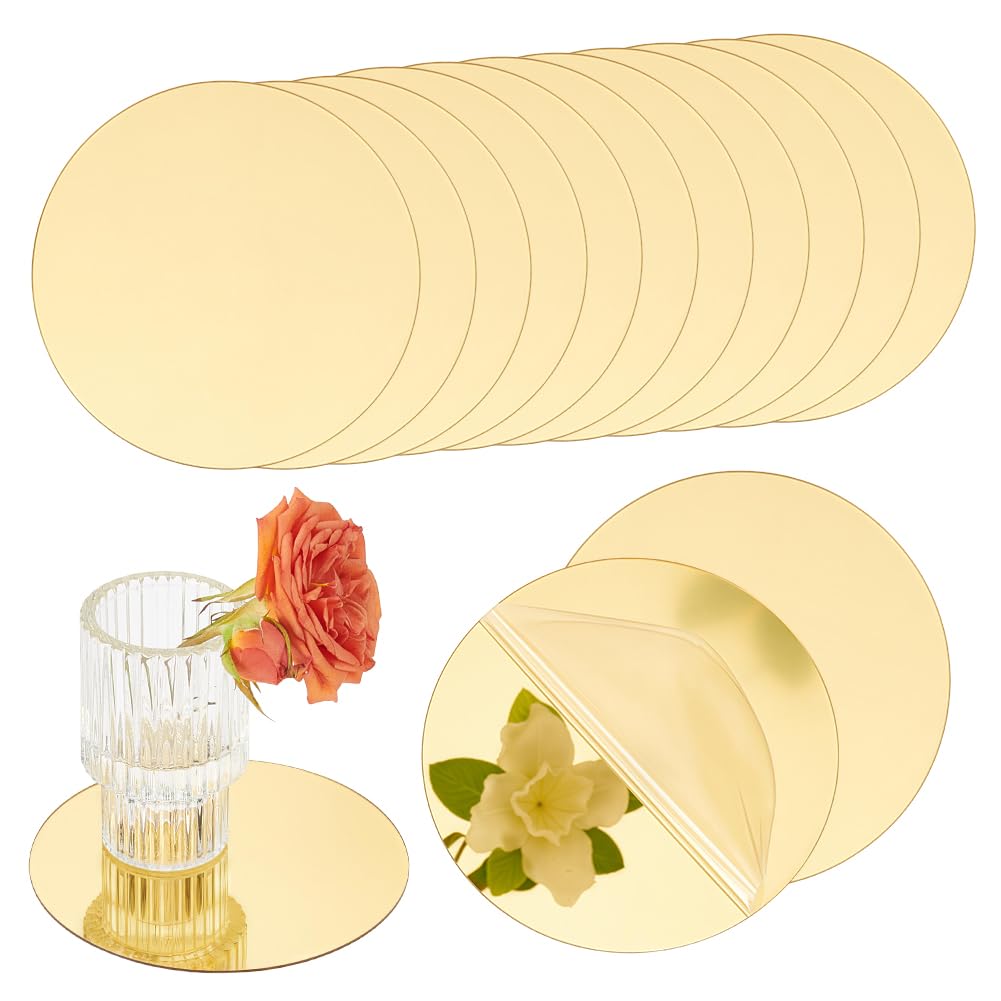 Oglinzi rotunde acrilice 10 cm suport lumânări pentru decorațiuni mese, set 24 bucăți – Auriu