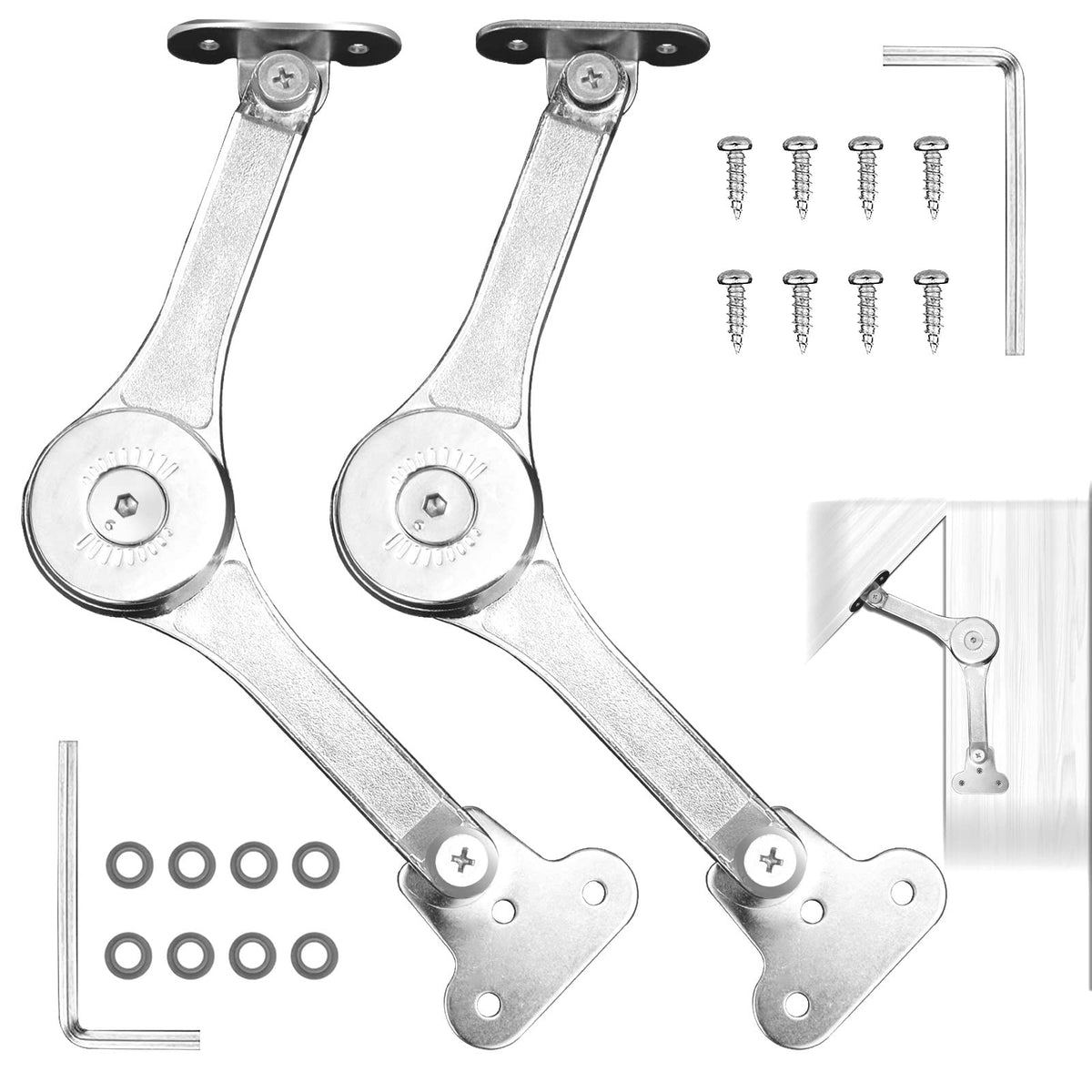 CHRI lid support hinges flap holder flap fitting flap support 2 pieces lid support hinge folding hinge for kitchen door, wardrobe opening angle 75 ° / 90 ° / 110 °