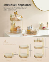 SONGMICS Rotating Makeup Organizer, Round Cosmetic Organizer, 3 Tiers, Adjustable Cosmetic Storage, for Dressing Table, Gift Idea, Champagne Gold JKA011A01