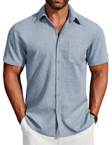 Men's Short Sleeve Non-Iron Summer Shirt Regular Fit Lightweight with Pocket – Dark Blue L