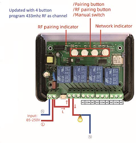 Modul releu inteligent WiFi și RF 4 canale 220V MHCOZY compatibil eWeLink și Alexa