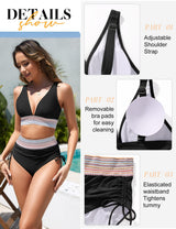 Costum de baie două piese push-up damă RITOSTA talie înaltă modelatoare cu șnururi laterale