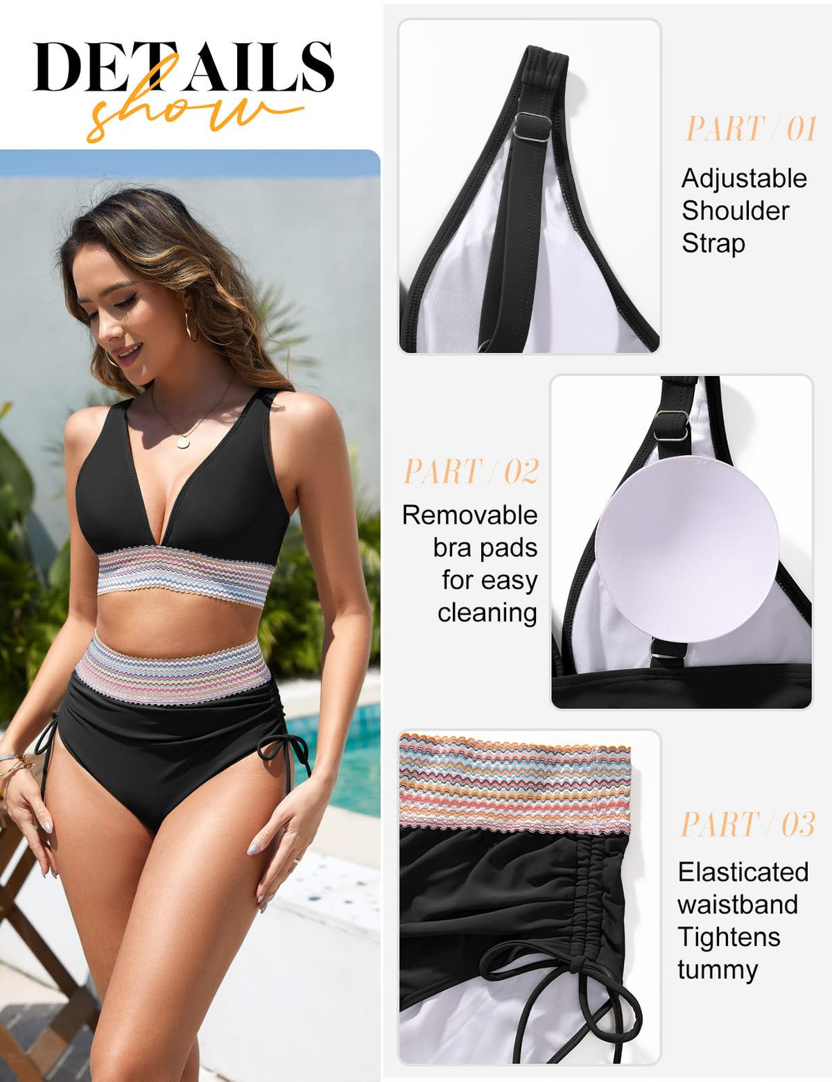 Costum de baie două piese push-up damă RITOSTA talie înaltă modelatoare cu șnururi laterale