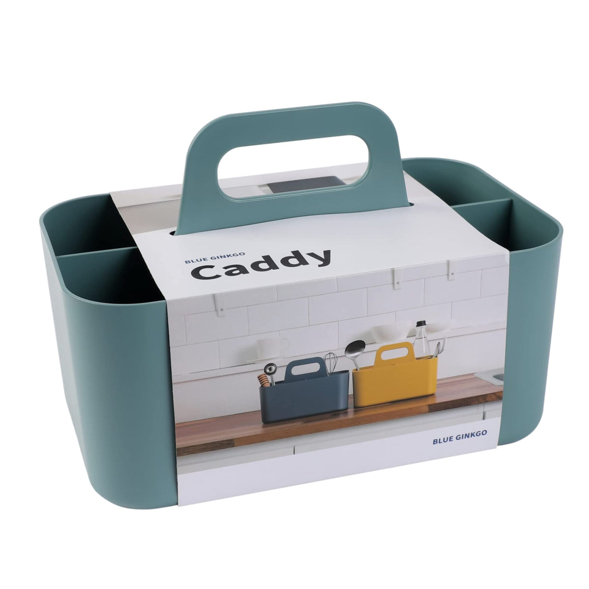 BLUE GINKGO Multipurpose Basket Organizer - Stackable Plastic Basket with Handle | Cleaning Basket, Craft Basket, Desk Basket, Art and Makeup Storage (Rectangle) - Green