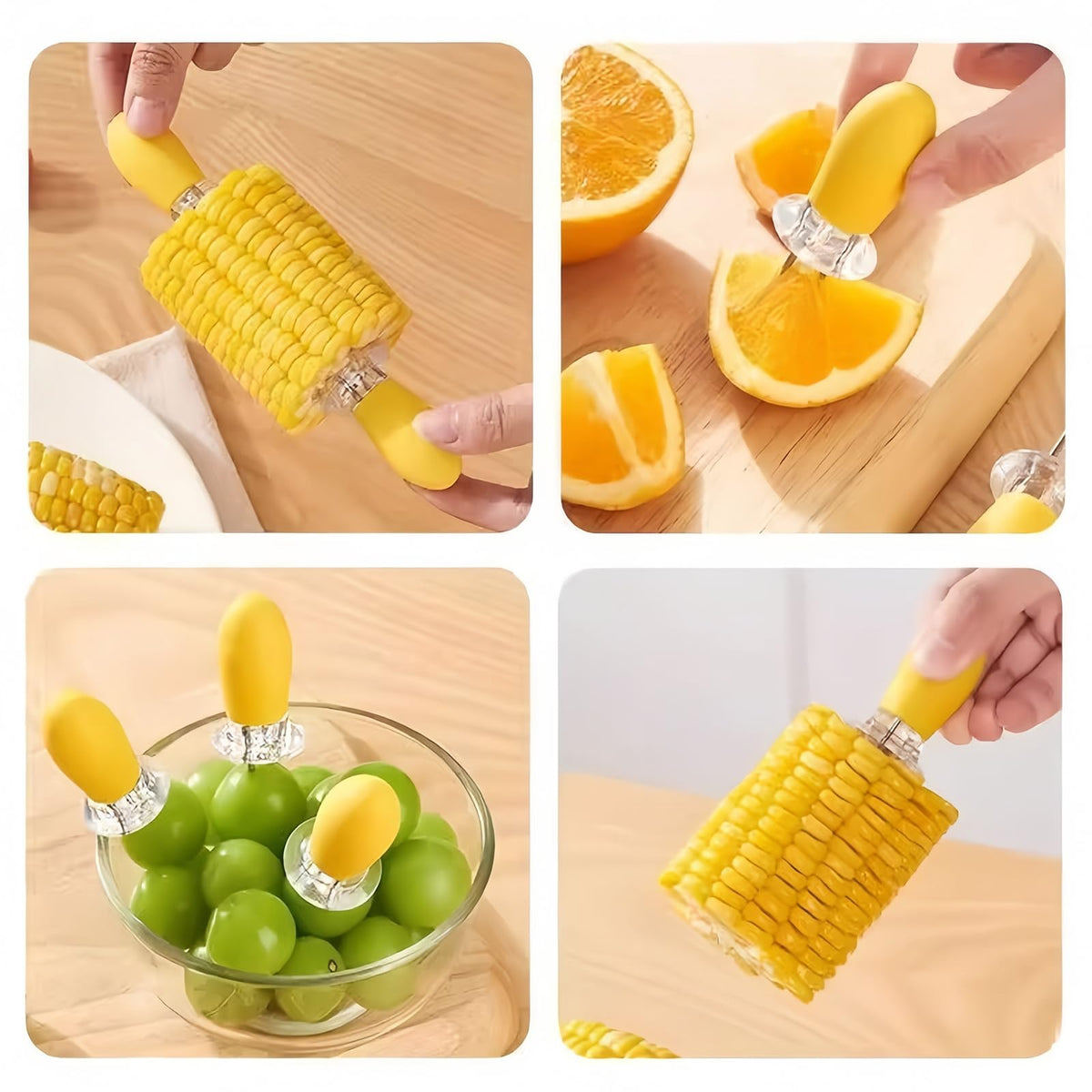 Suporturi frigărui din inox pentru porumb fiert/copt cu mânere colorate, set 16 bucăți