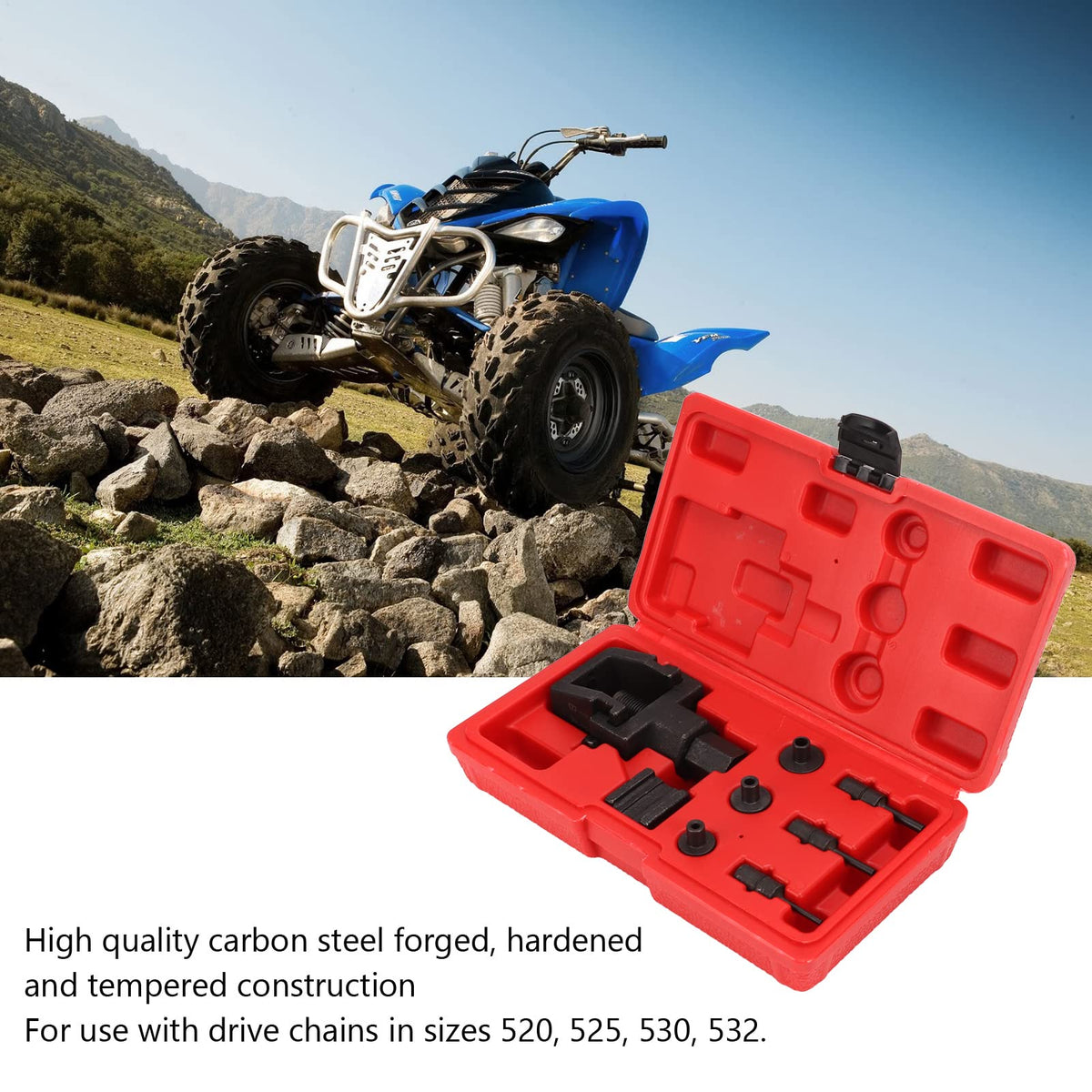 Motorcycle Chain Breaker Set 8-Piece Repair Kit for 520, 525, 530, 532 Chains – Durable