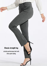 Women's Stretch Straight-Leg Trousers 4 Pockets Belt Loops Office Casual – Brown S 31in