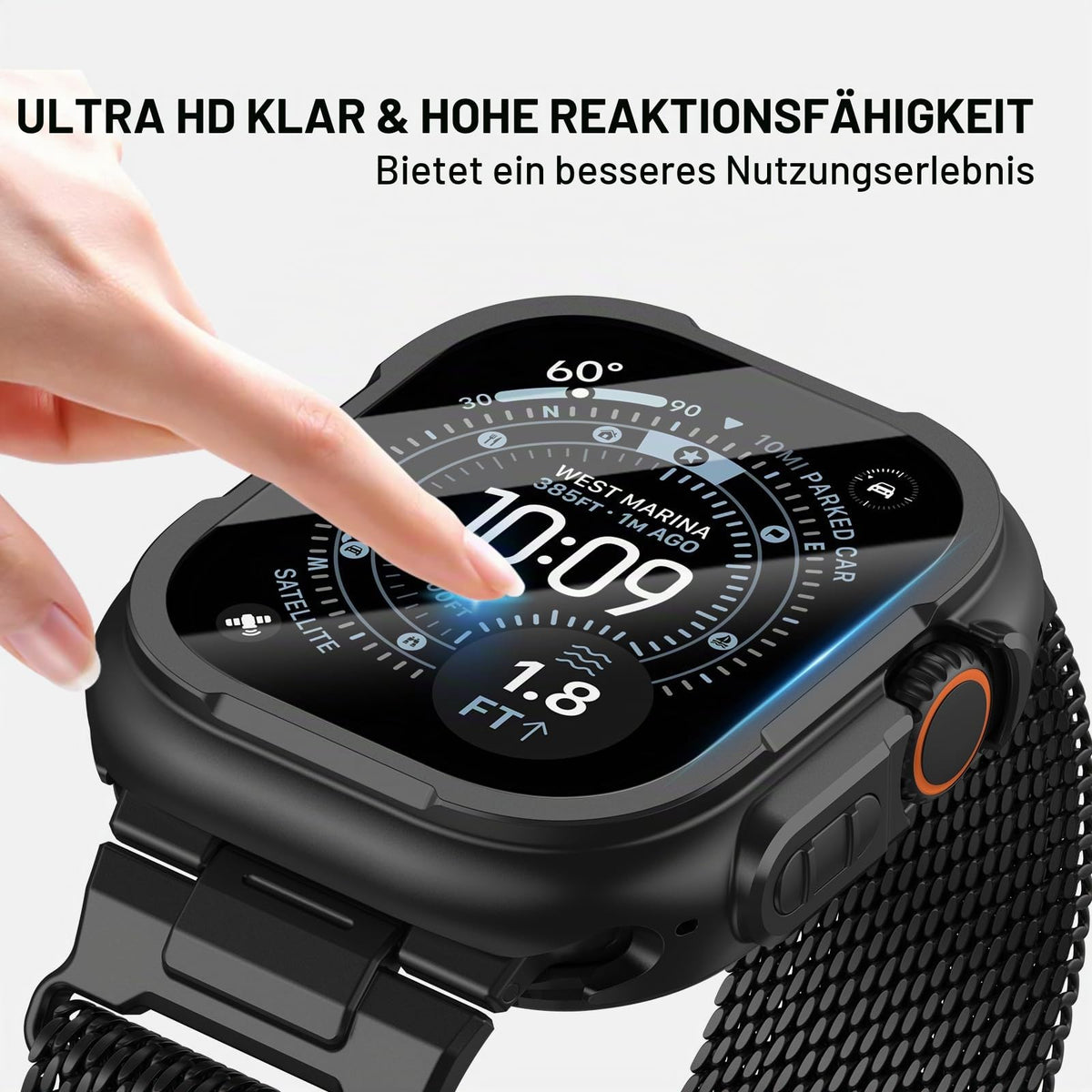 Apple Watch Metal Protective Case 3‑in‑1 with Screen & Back Cover – 49mm Black