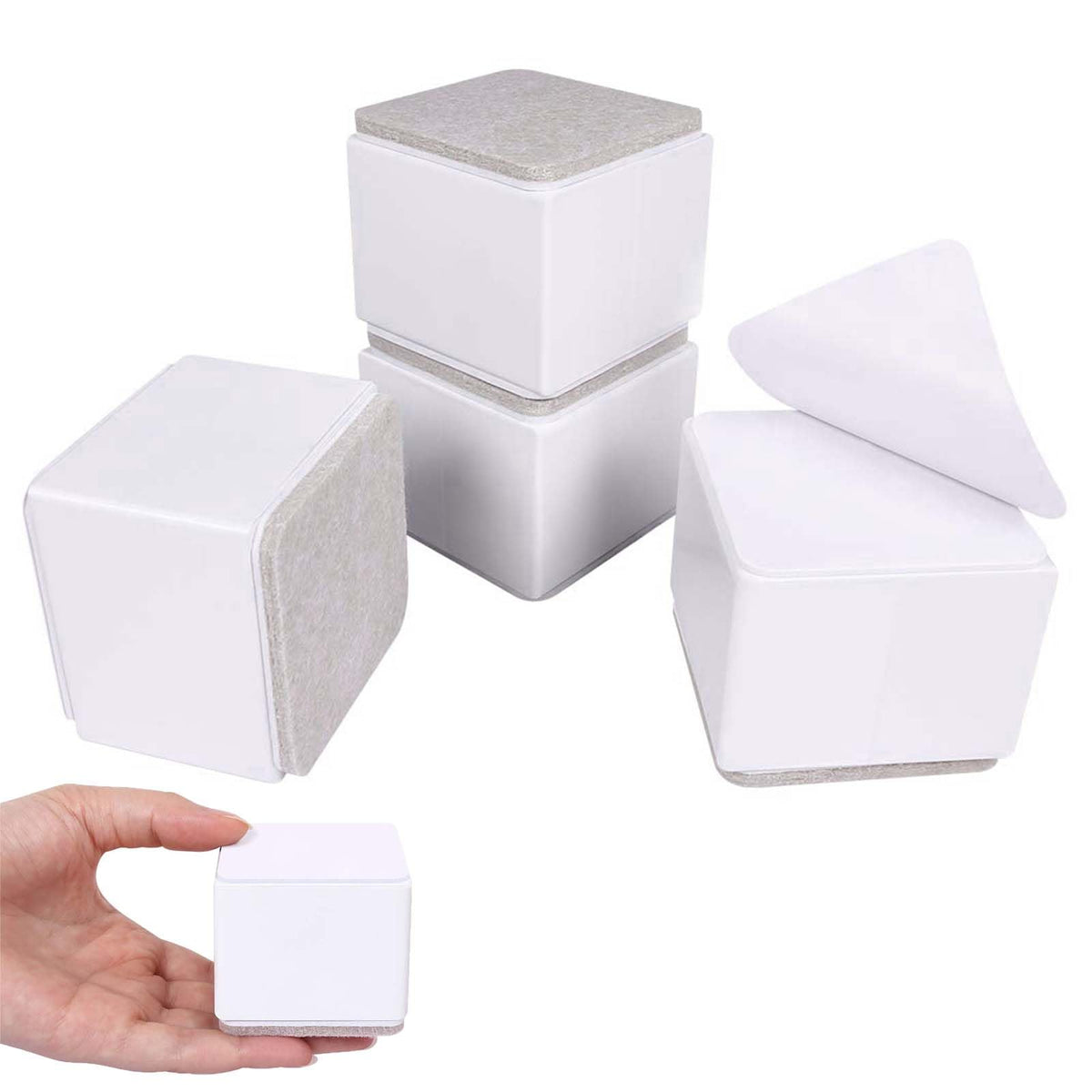 Furniture Risers 4 Pack Carbon Steel Self-Adhesive Heavy Duty 6cm Diameter Adds 5cm Height – White