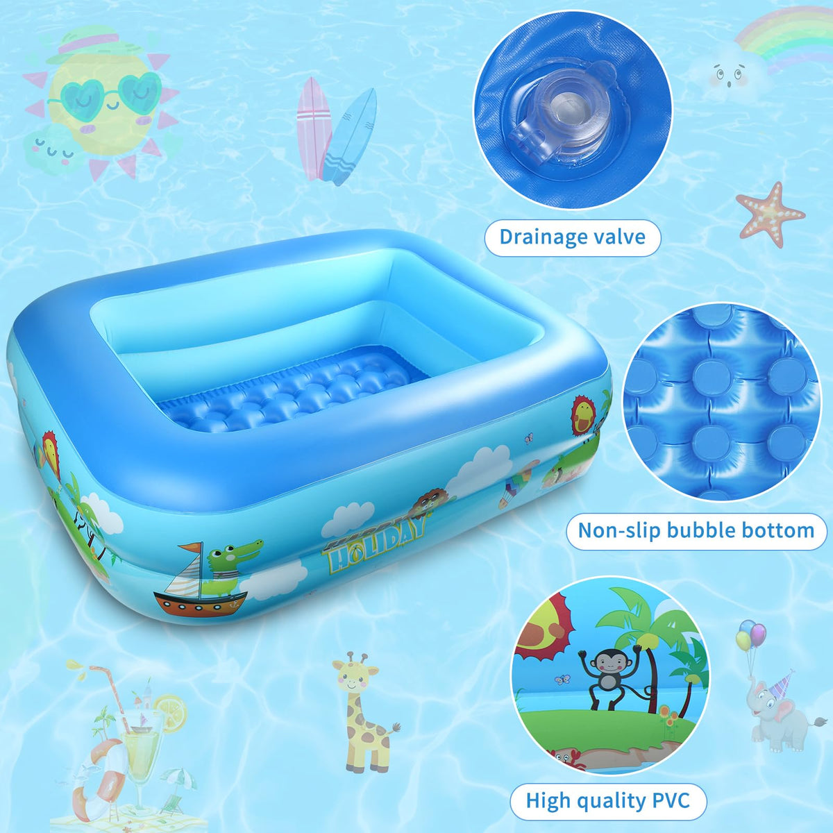 Inflatable Children's Pool 108 x 84 x 30 cm 2-Ring Rectangular – 108x84x30cm