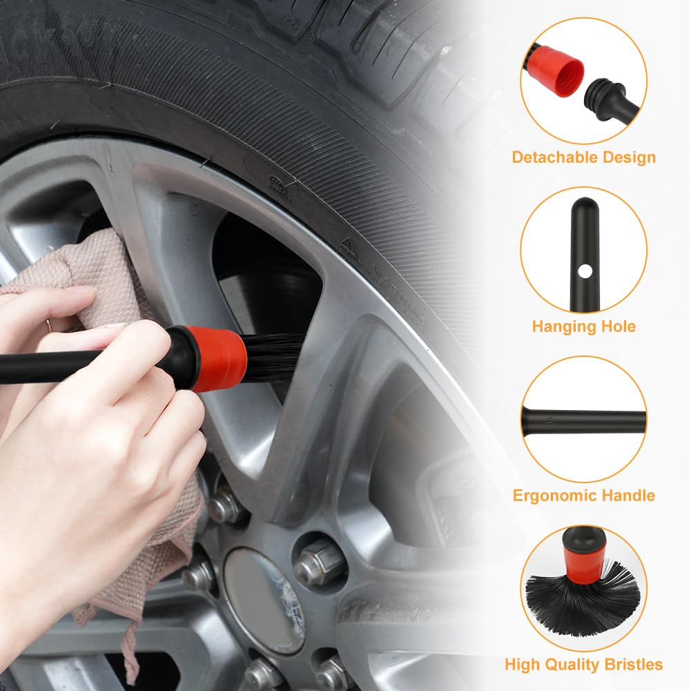 Car Detailing Brush Set 5-Piece Multi-Purpose Wheels Tires Engine Dashboard –