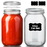 Mason Jars Glass 960ml 2-Pack Screw Lid – Clear