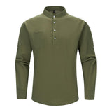 Men's Cotton-Linen Long Sleeve Casual Shirt Lightweight – Blue M