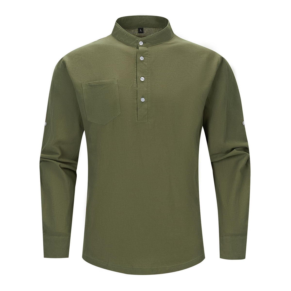 Men's Cotton-Linen Long Sleeve Casual Shirt Lightweight – Blue M