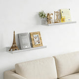Floating Wall Shelves Set of 2 40cm with Lip Wooden Beads Modern – White