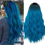 Women's Long Curly Wavy Wig Blue – Halloween