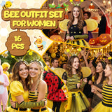 Adult Bee Costume 16-piece Set Striped Dress & Accessories – One Size
