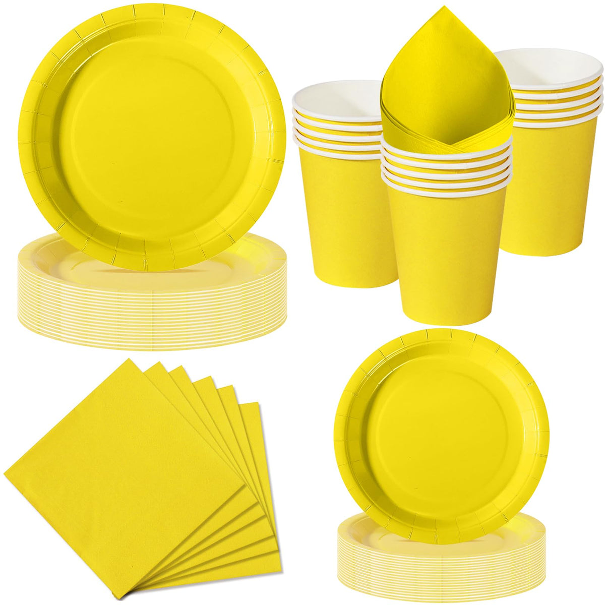 Paper Tableware Set 50pcs Yellow Paper Plates & Cups for Parties – Yellow