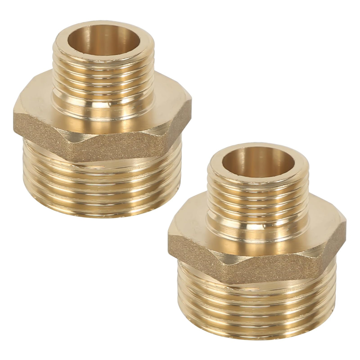 Double nipple reduced 1 inch to 1/2 inch, 2 pieces brass reducing nipple AG/AG connector external thread to external thread for heating drinking water system suitable