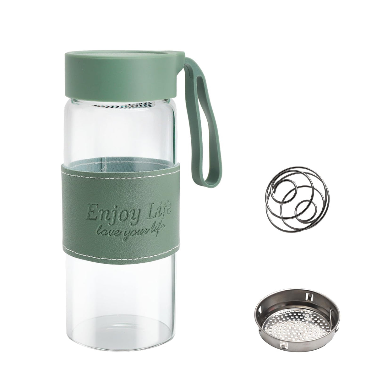 Shaker sticlă pentru proteine și smoothie 480 ml cu sită de mixare – Transparent