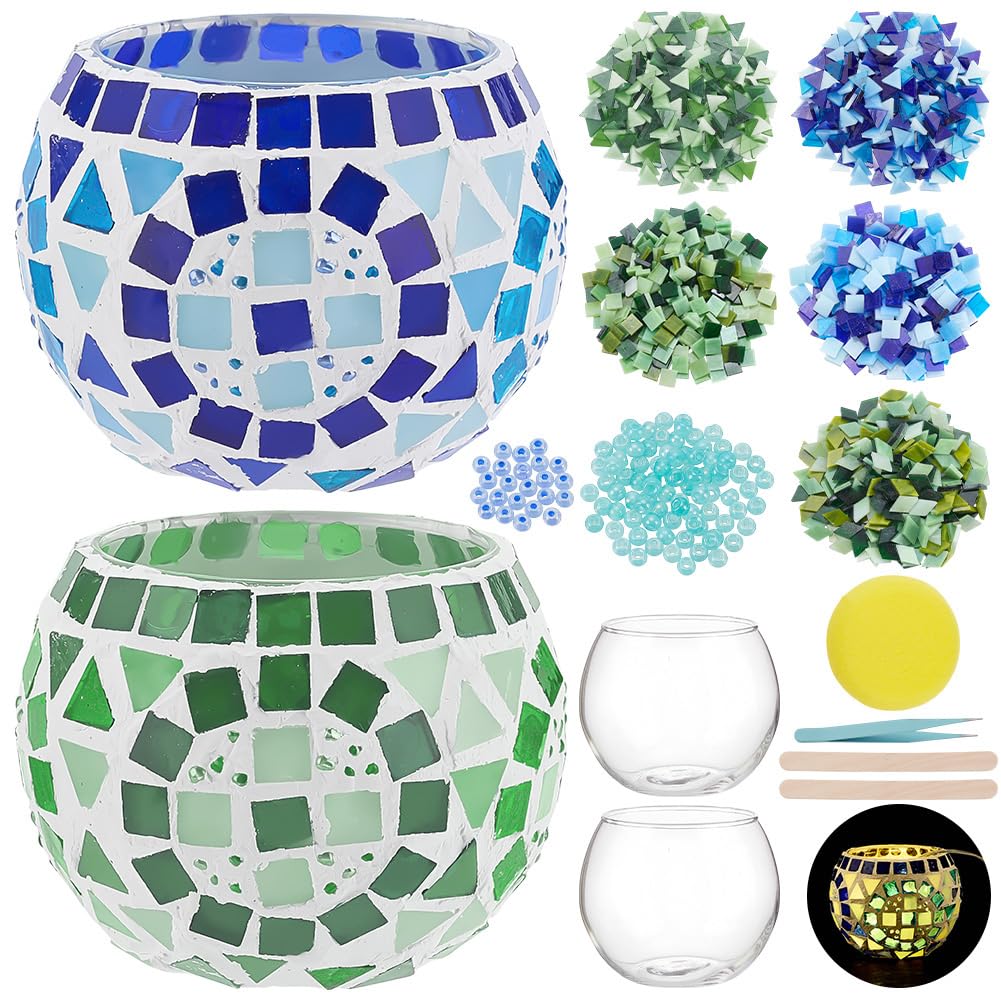 Suporturi de lumânări din sticlă mozaic set de creatie DIY, 2 bucăți – Multicolor