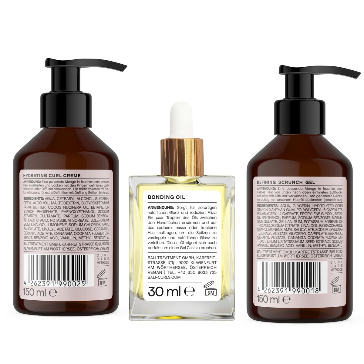 BALI CURLS Curl Care Set Gel 150ml Cream 150ml Bonding Oil 30ml – 330ml