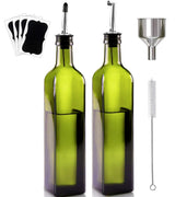 Oil & Vinegar Bottle Set 2×500ml Glass with Pourers Anti-Drip – Green