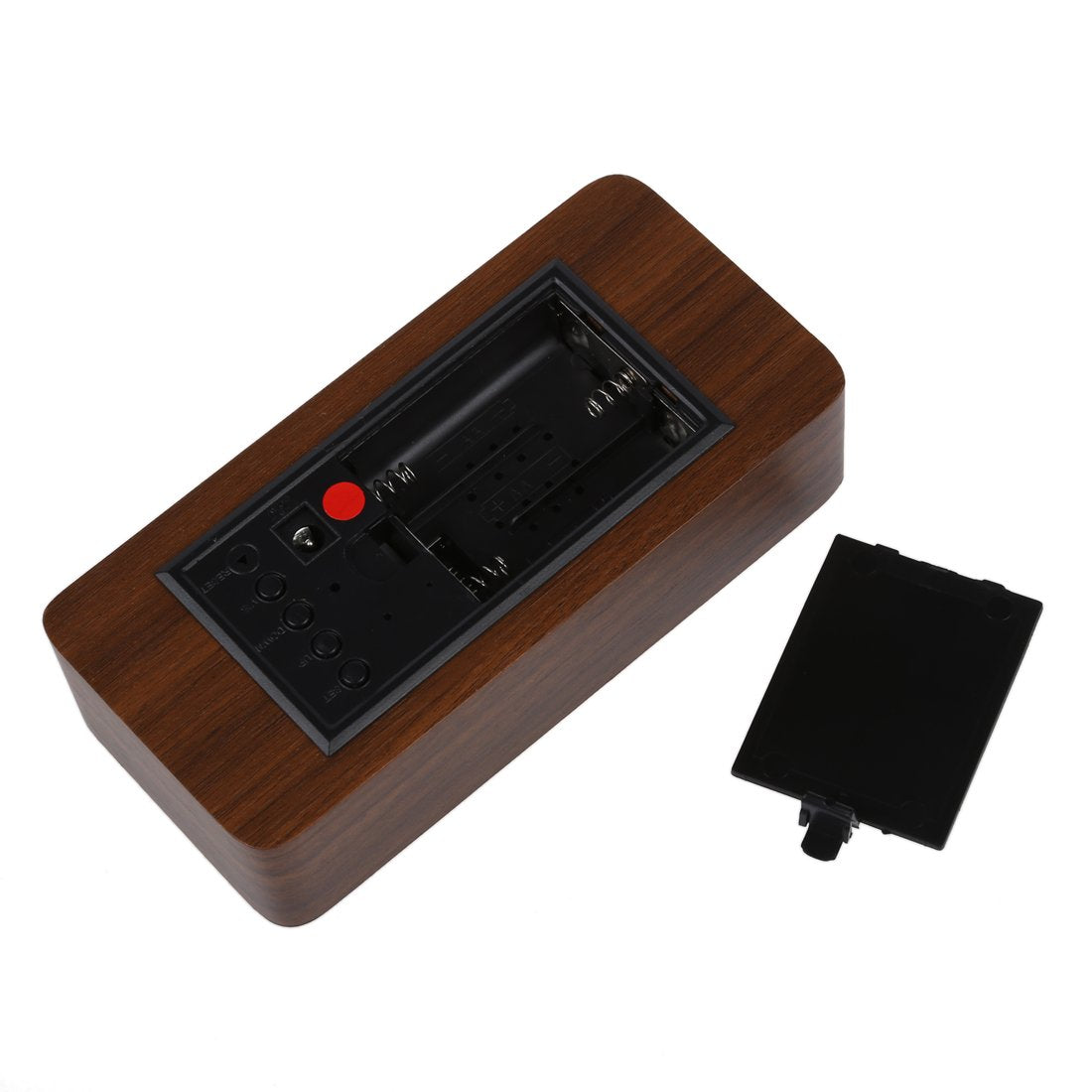 Lancoon Wooden Digital Clock - Multifunctional LED Alarm Clock with Time/Date/Temperature Display and Voice Control for Home Office Travel - AC11Brown_Red