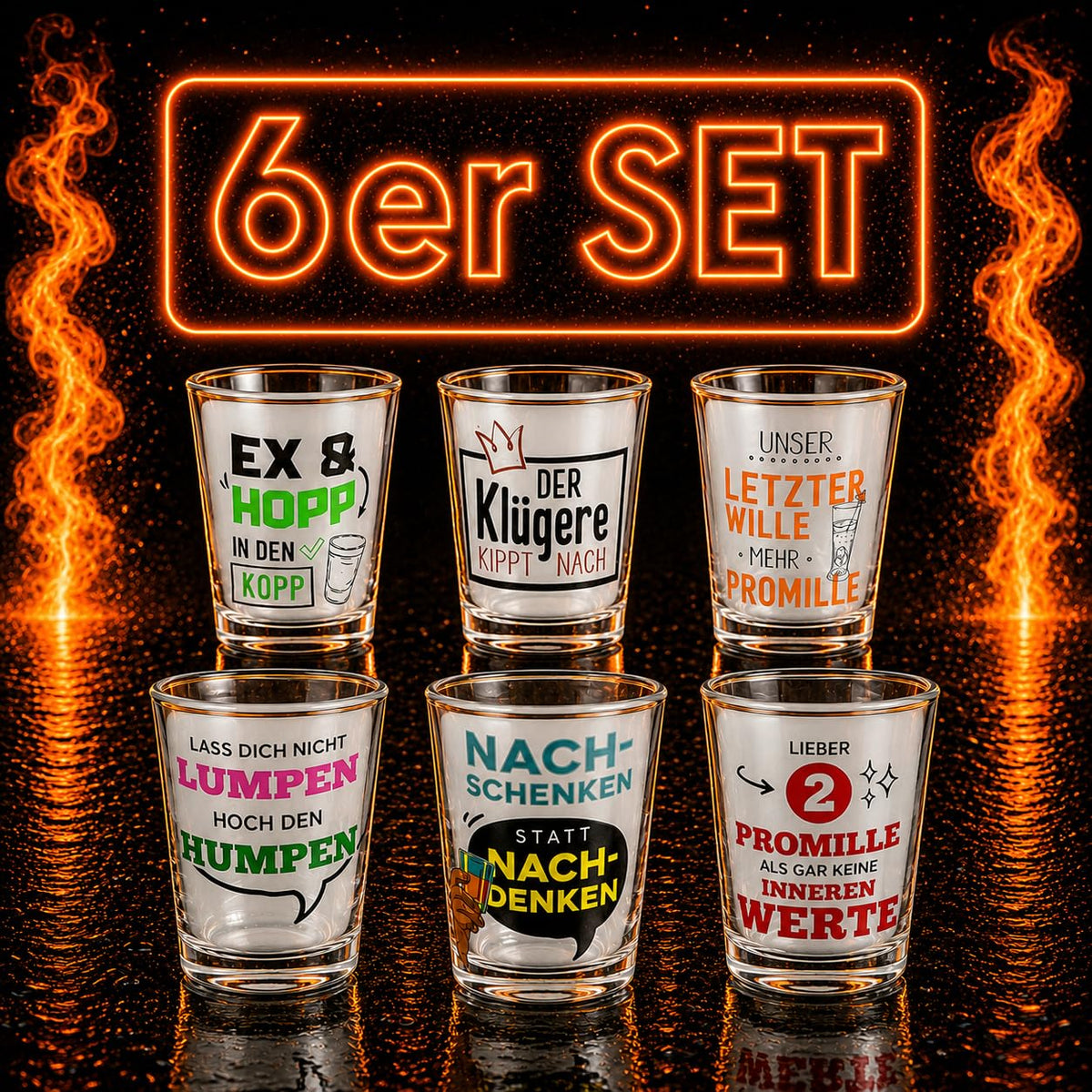 Shot Glass Set 6pc Funny Novelty Party Drinking Game – Assorted