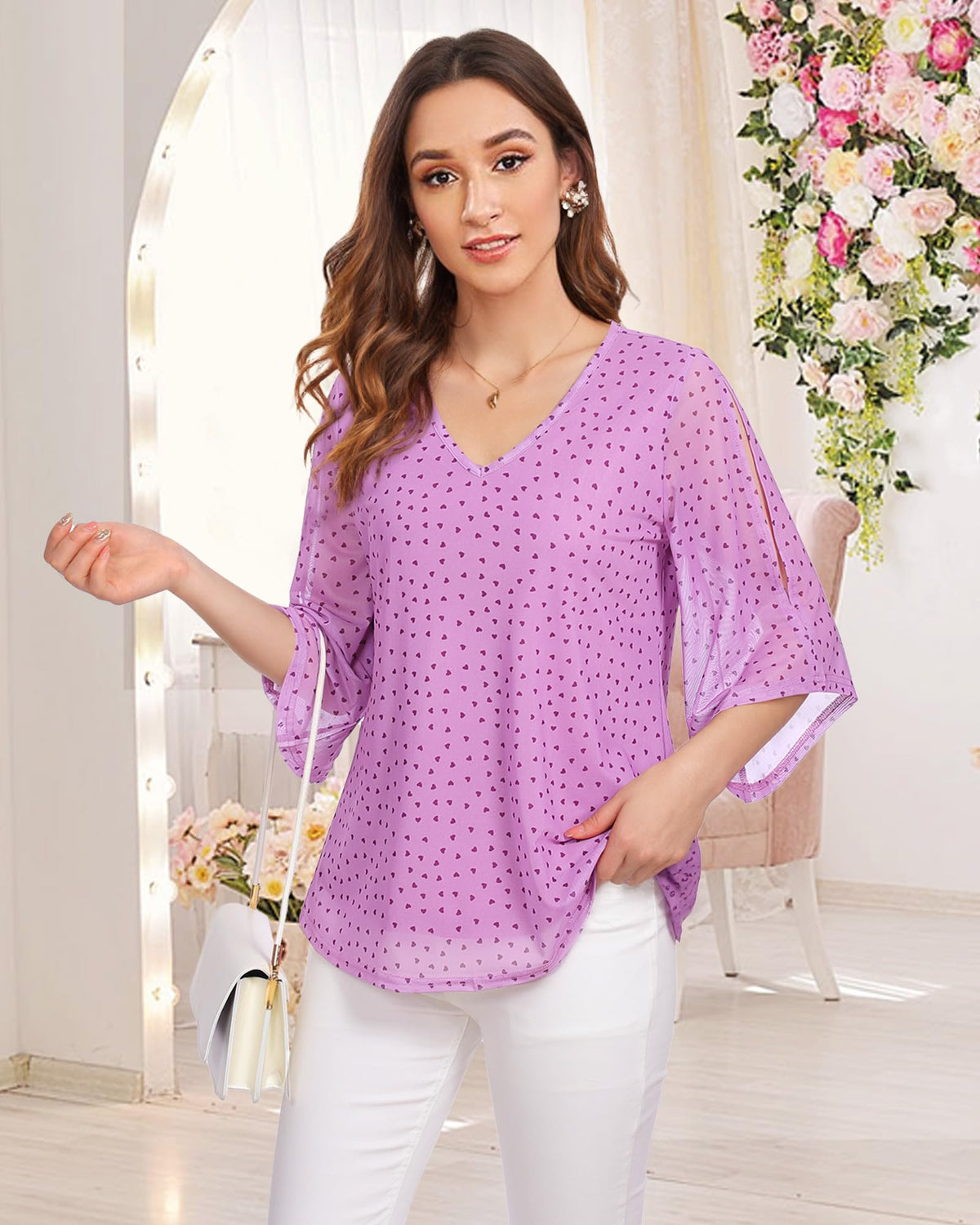 Tunică damă croială A mânecă 3/4 imprimeu floral mărimi mari – Verde Mușchi XL