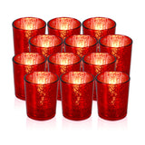 FUND AMLIGHT red tealight glasses set of 12, spotted tealight holder glass, table decoration votive candle holder, candle glasses for tealight decoration, centerpieces for wedding, banquet, business reception, ceremony.