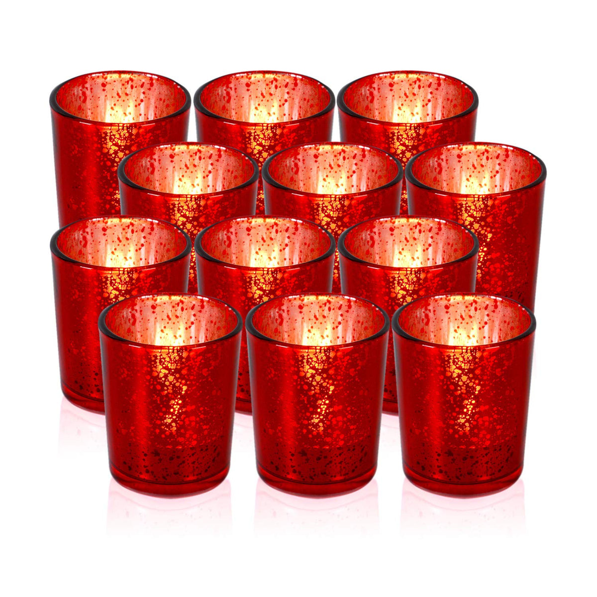 FUND AMLIGHT red tealight glasses set of 12, spotted tealight holder glass, table decoration votive candle holder, candle glasses for tealight decoration, centerpieces for wedding, banquet, business reception, ceremony.