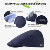 Șapcă bărbătească plată de vară din in 100% protecție UPF50+ – Bleumarin XXL