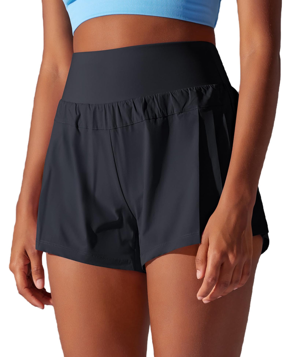 Pantaloni scurți sport 2-în-1 damă cu uscare rapidă pentru alergare – Negru