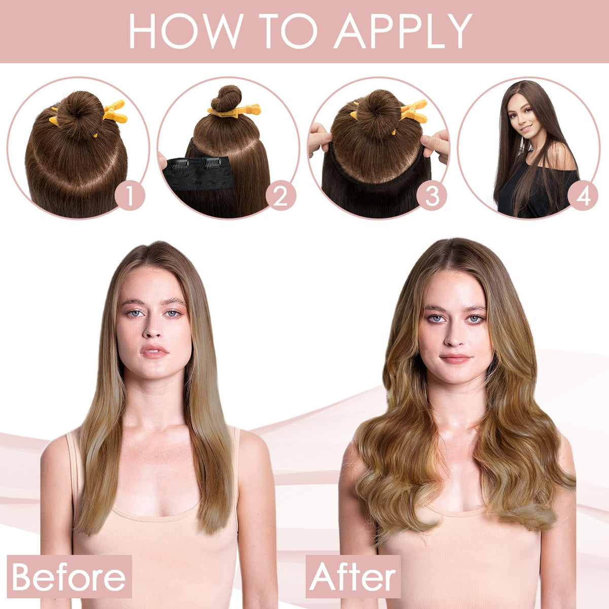 Clip-in Real Human Hair Extensions 5 Clips 35cm 45g – Golden Brown/Blonde