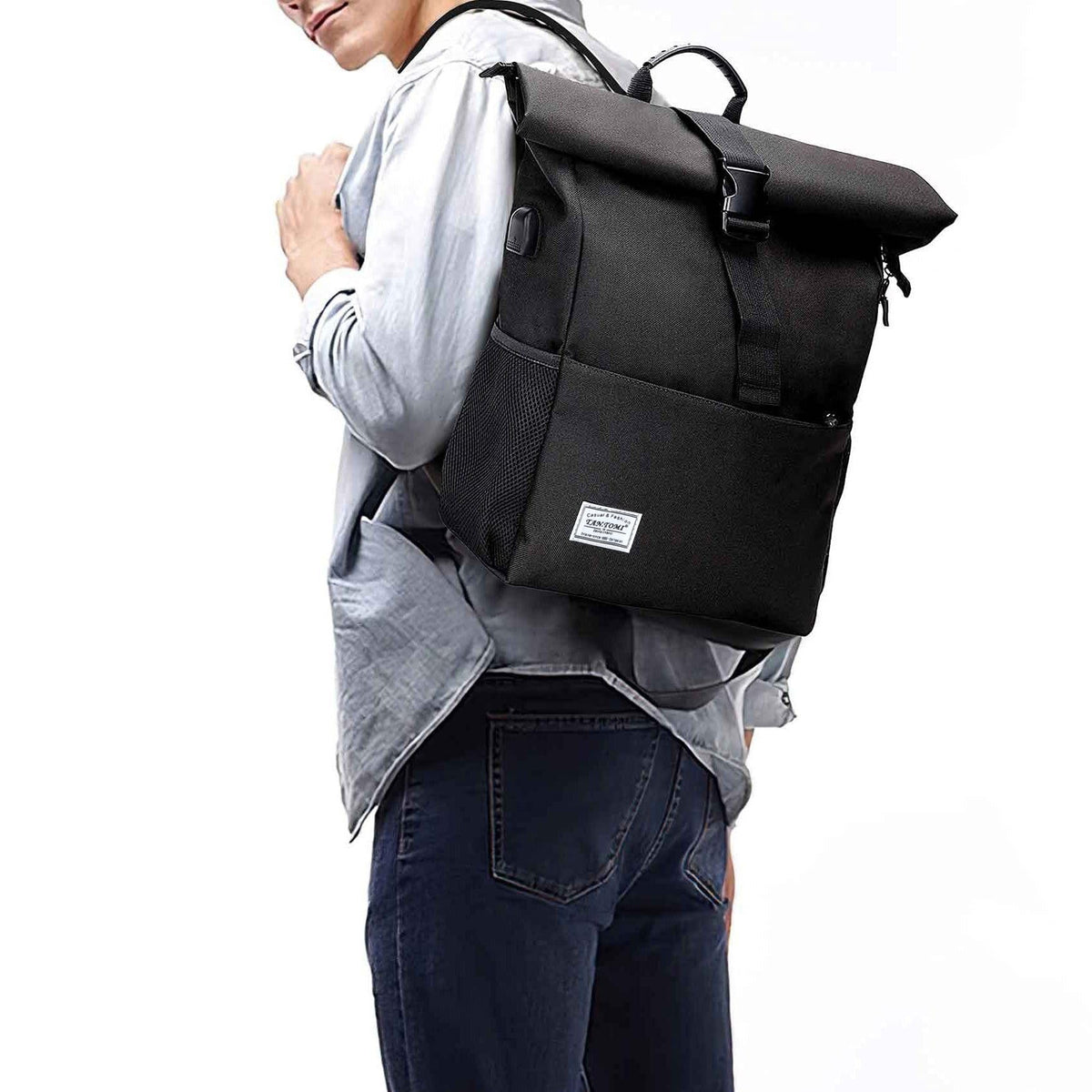 MoFut backpack women large backpack men large school backpack with many compartments with 15.6" laptop compartment, unisex roll top backpack waterproof, casual backpack school leisure university work hiking.