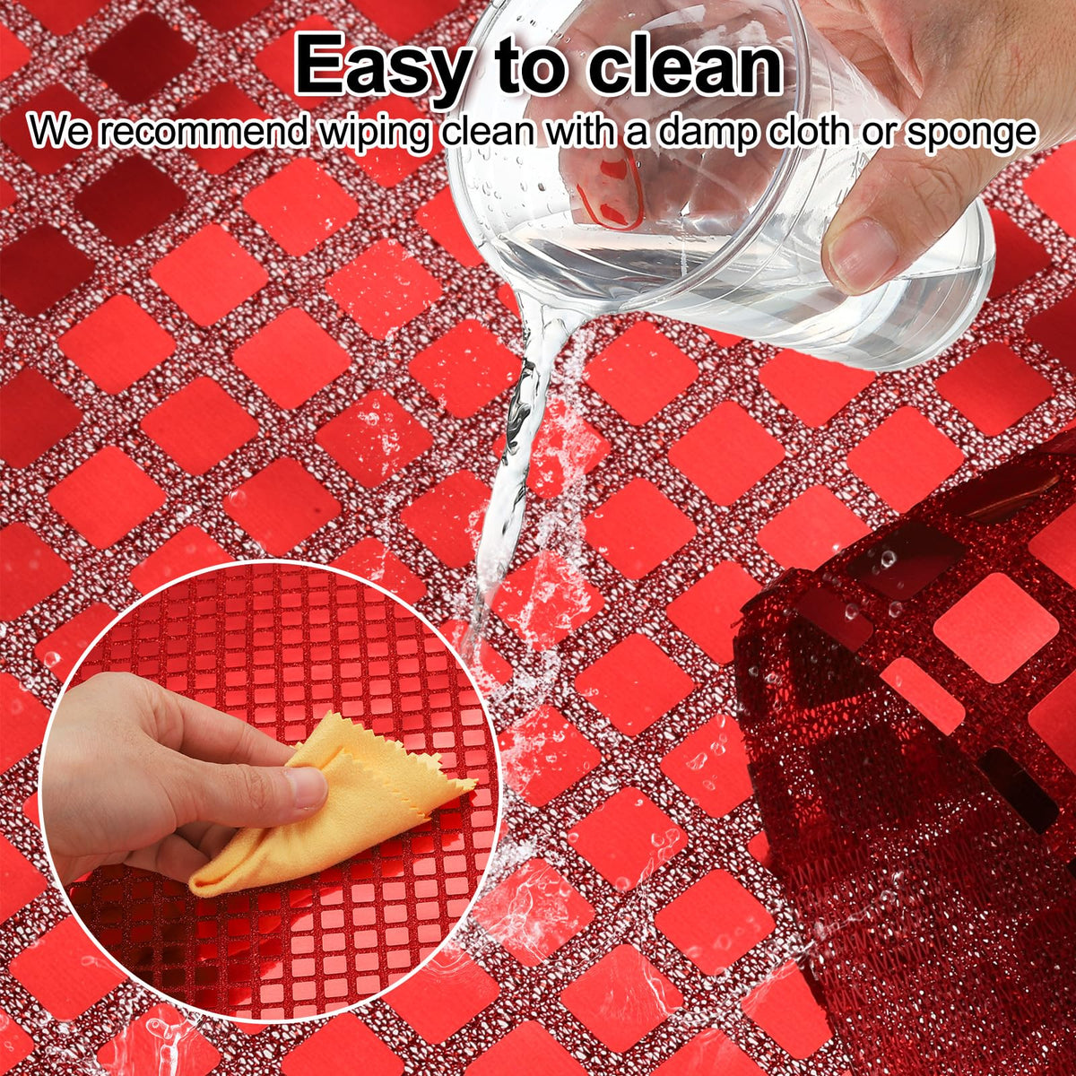 Shiny Mirror Placemats 6-piece Retro Square Glitter Table Mats - Red 11.8x17.7in