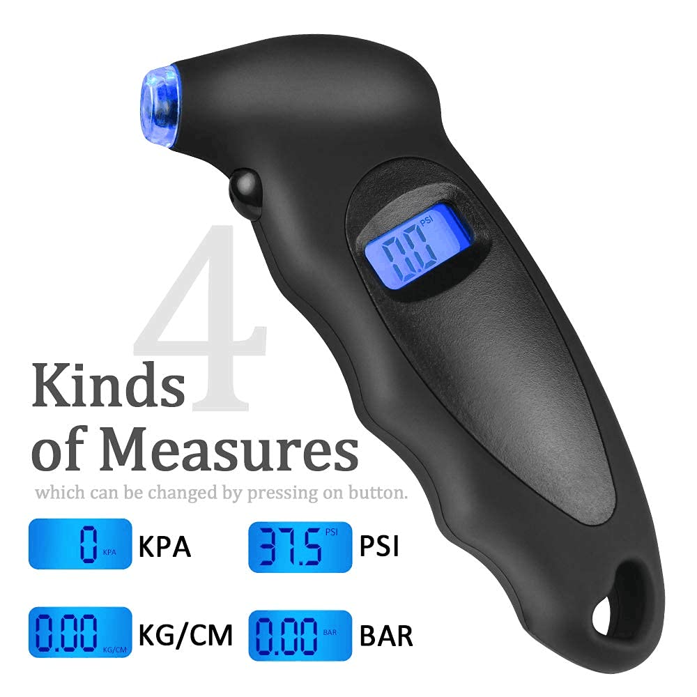 URAQT Digital Tire Pressure Gauge, Digital Tire Air Pressure Gauge Pressure Gauge with LCD Backlit Screen for Bicycle, Car, Motorcycle