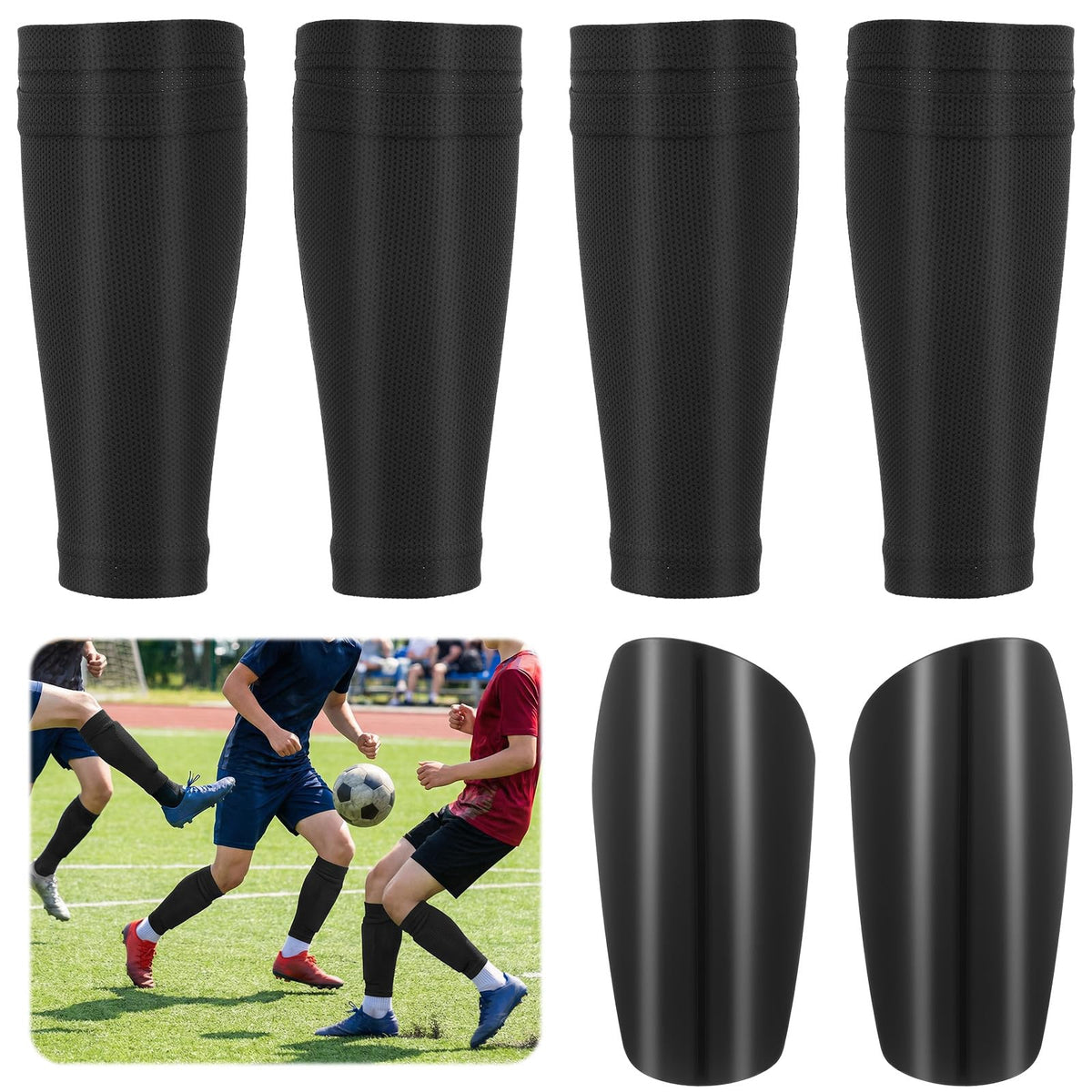 Football Shin Guard Socks 2 Pairs + Kids Shin Pads 1 Pair Anti-Slip – M