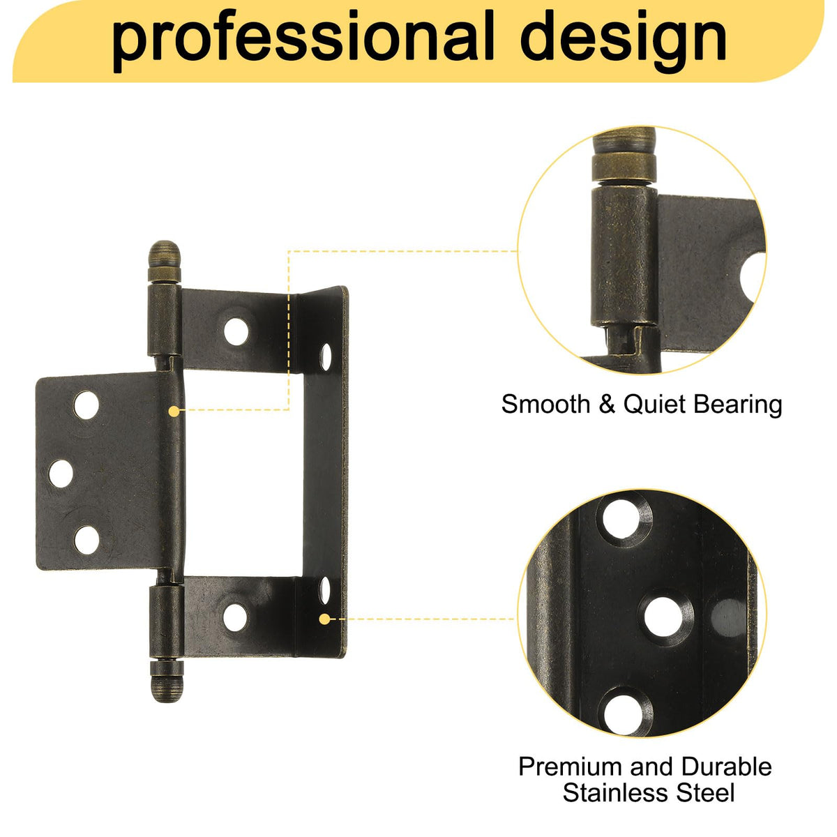 6-Piece Cabinet Door Hinges Full Recess Half-Wrap Vintage Bronze 87x16x1.5mm - Bronze