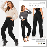 Pantaloni cargo damă din bumbac cu multiple buzunare yeyity stil militar trekking – Negru Mărimea 38