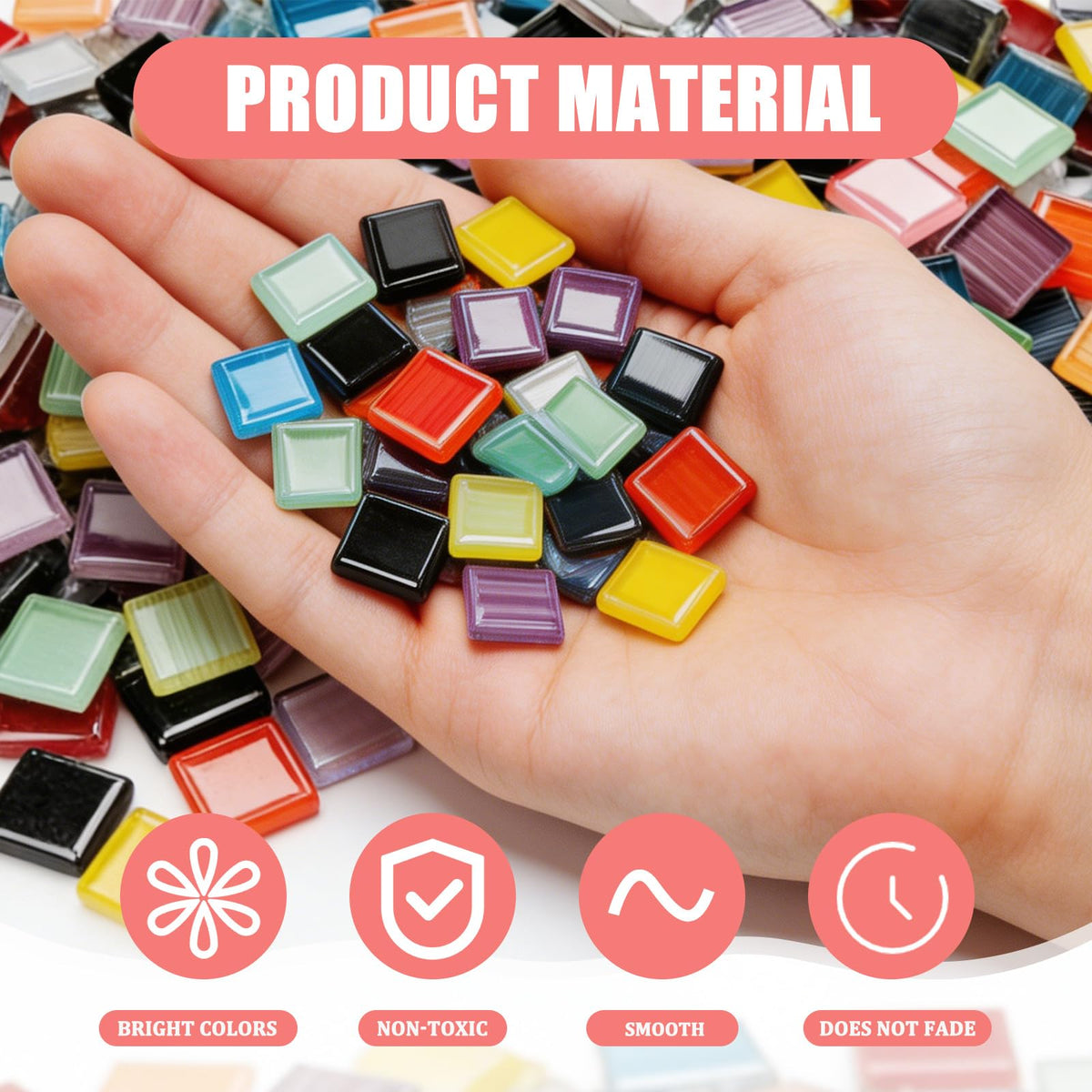 Glass Mosaic Tiles Craft Kit 450-piece 10x10x4mm Multicolour for DIY Decoration – 400g